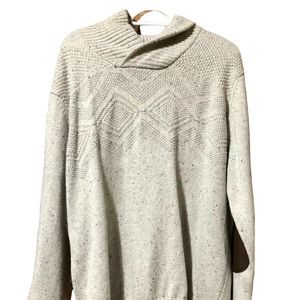 Ralph Lauren Chaps Men's Knit Sweater Large 61% Cotton Cream Ivory EUC  Patches